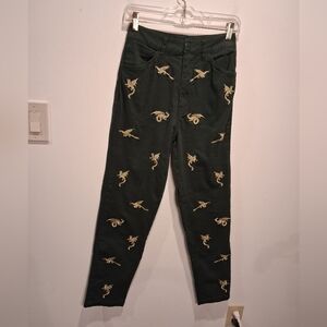 UO Hotlava Size S Green Pants With Gold Dragons Embroidery